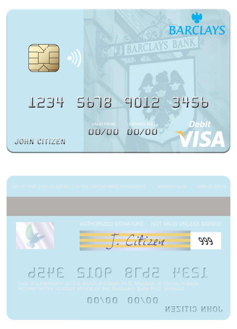 Monaco Barclays Bank PLC visa debit card